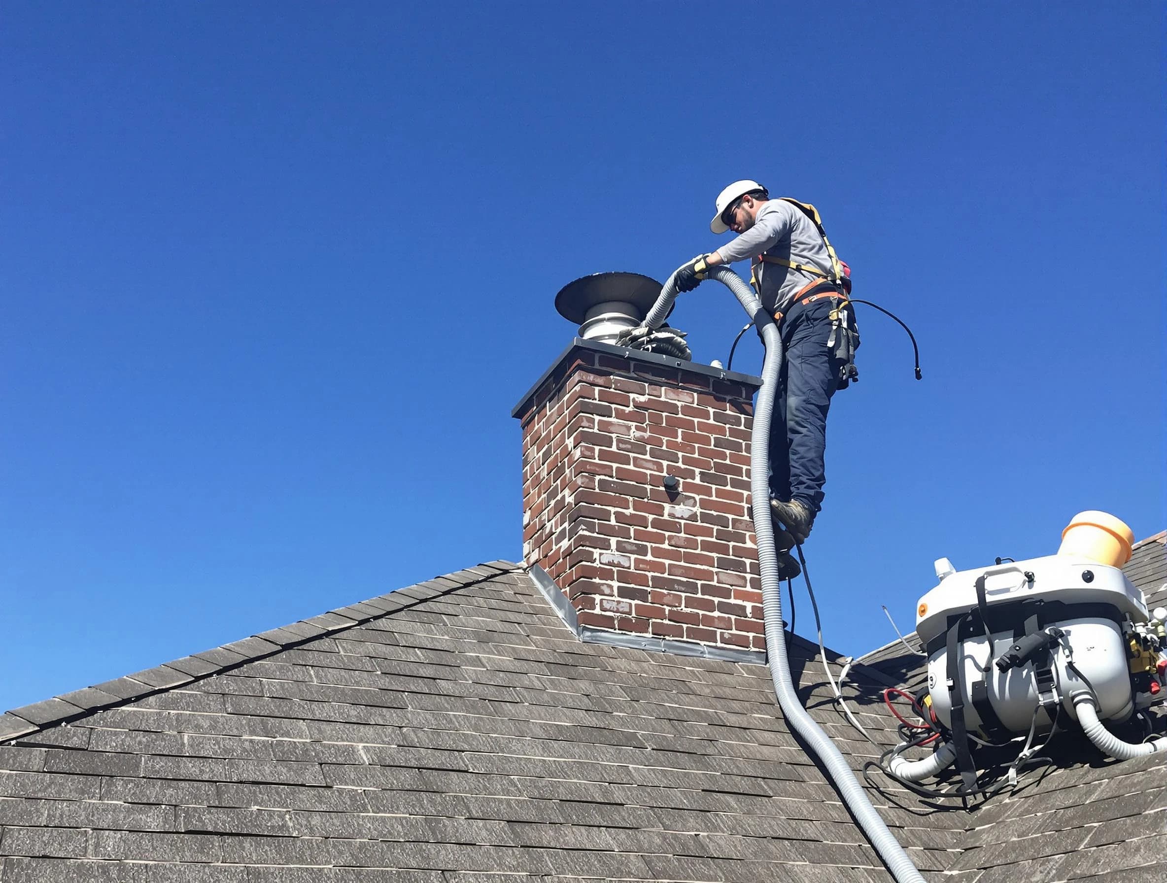 Dedicated Summit Chimney Sweep team member cleaning a chimney in Summit, NJ