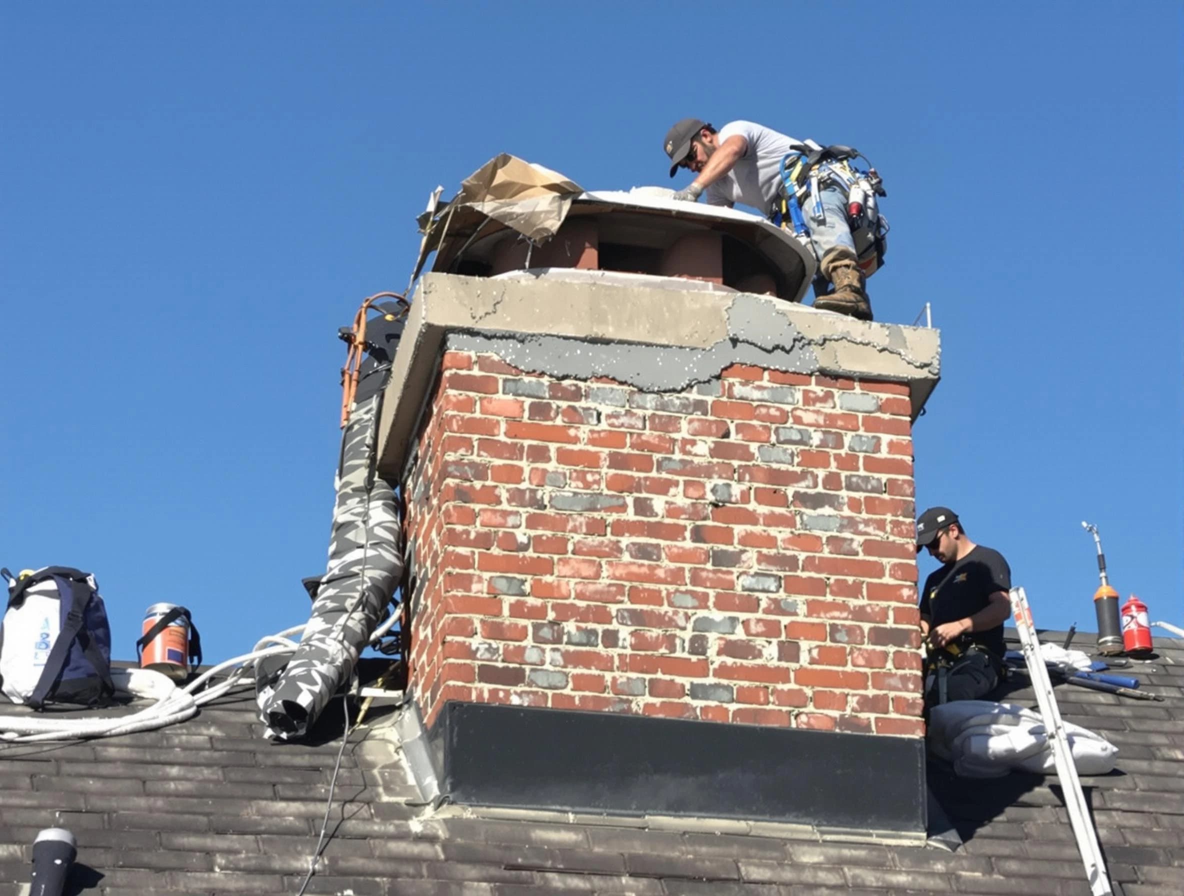 Summit Chimney Sweep installing a custom chimney crown in Summit, NJ