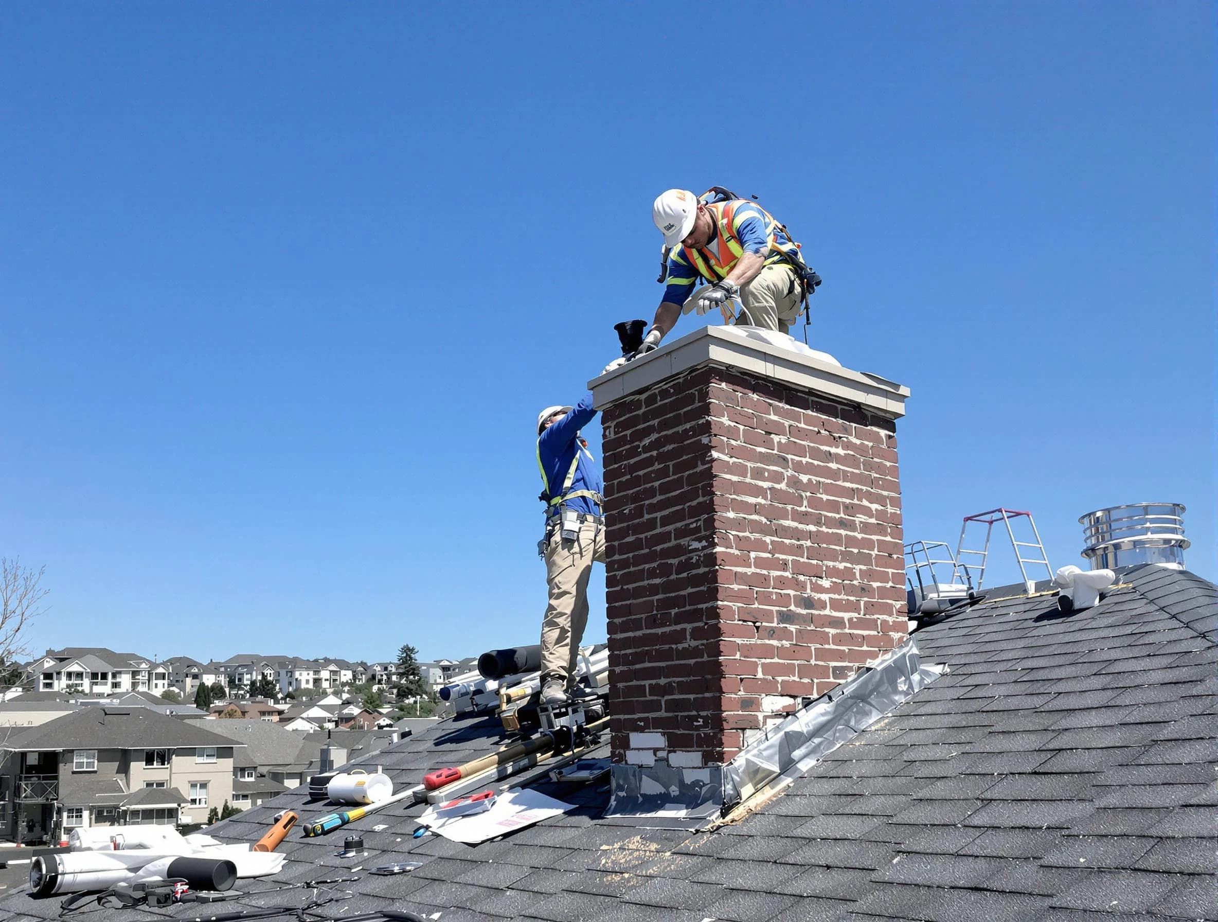 Summit Chimney Sweep repairing a chimney crown in Summit, NJ