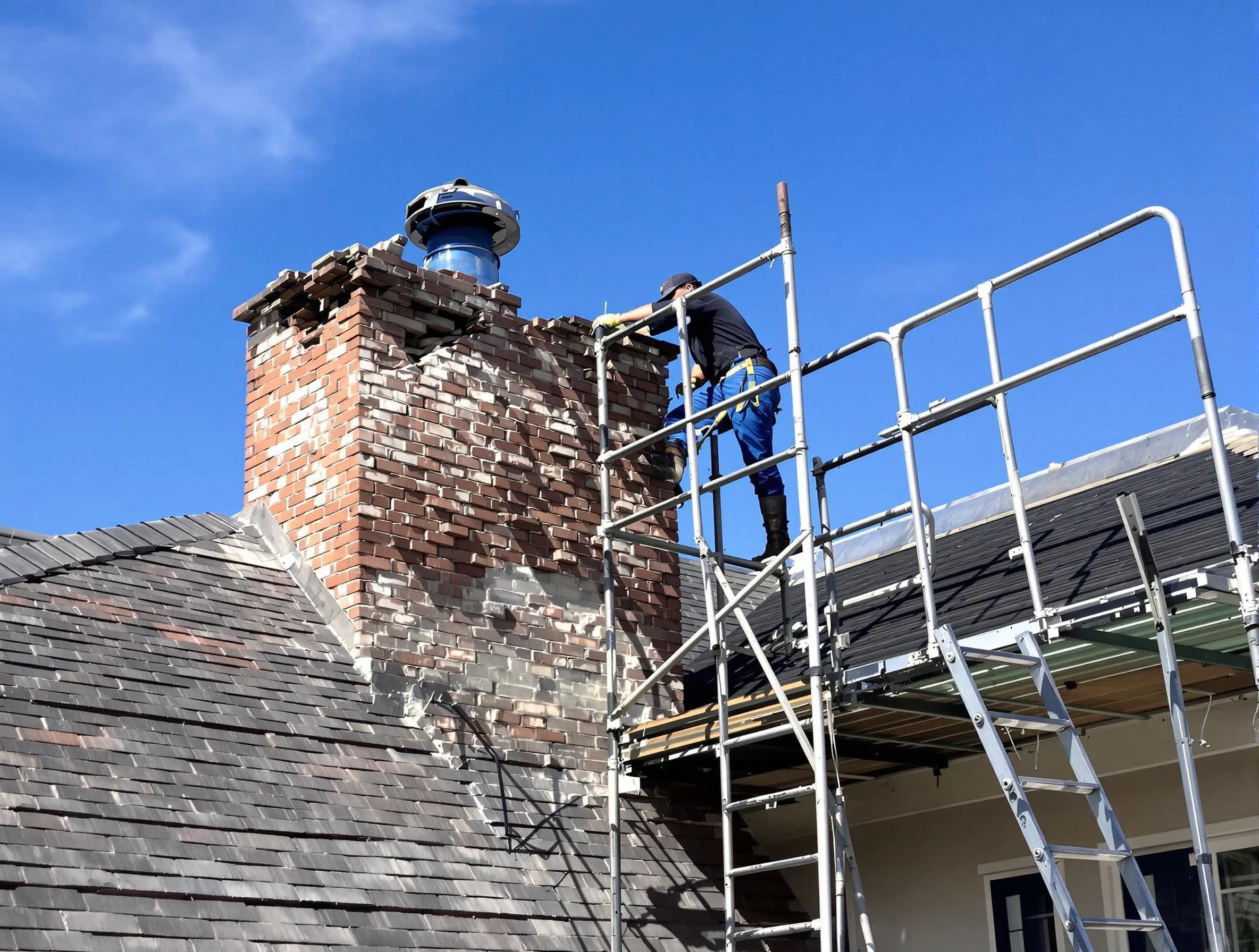 Rebuilding a chimney structure by Summit Chimney Sweep in Summit, NJ