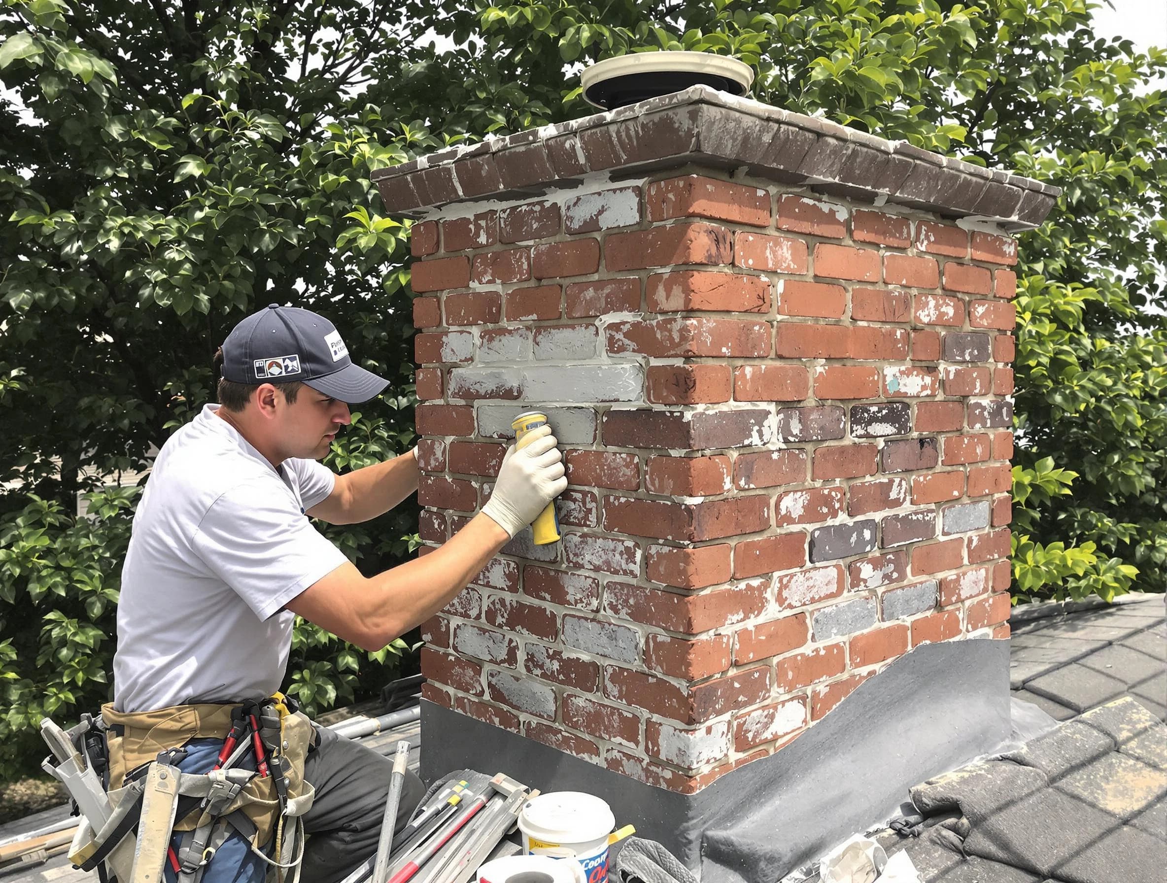Summit Chimney Sweep restoring an aging chimney in Summit, NJ
