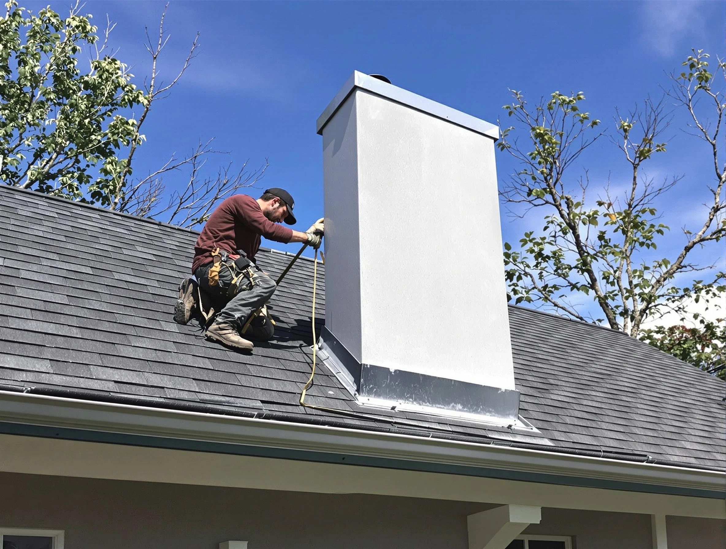 Summit Chimney Sweep team member finishing chimney construction in Summit, NJ