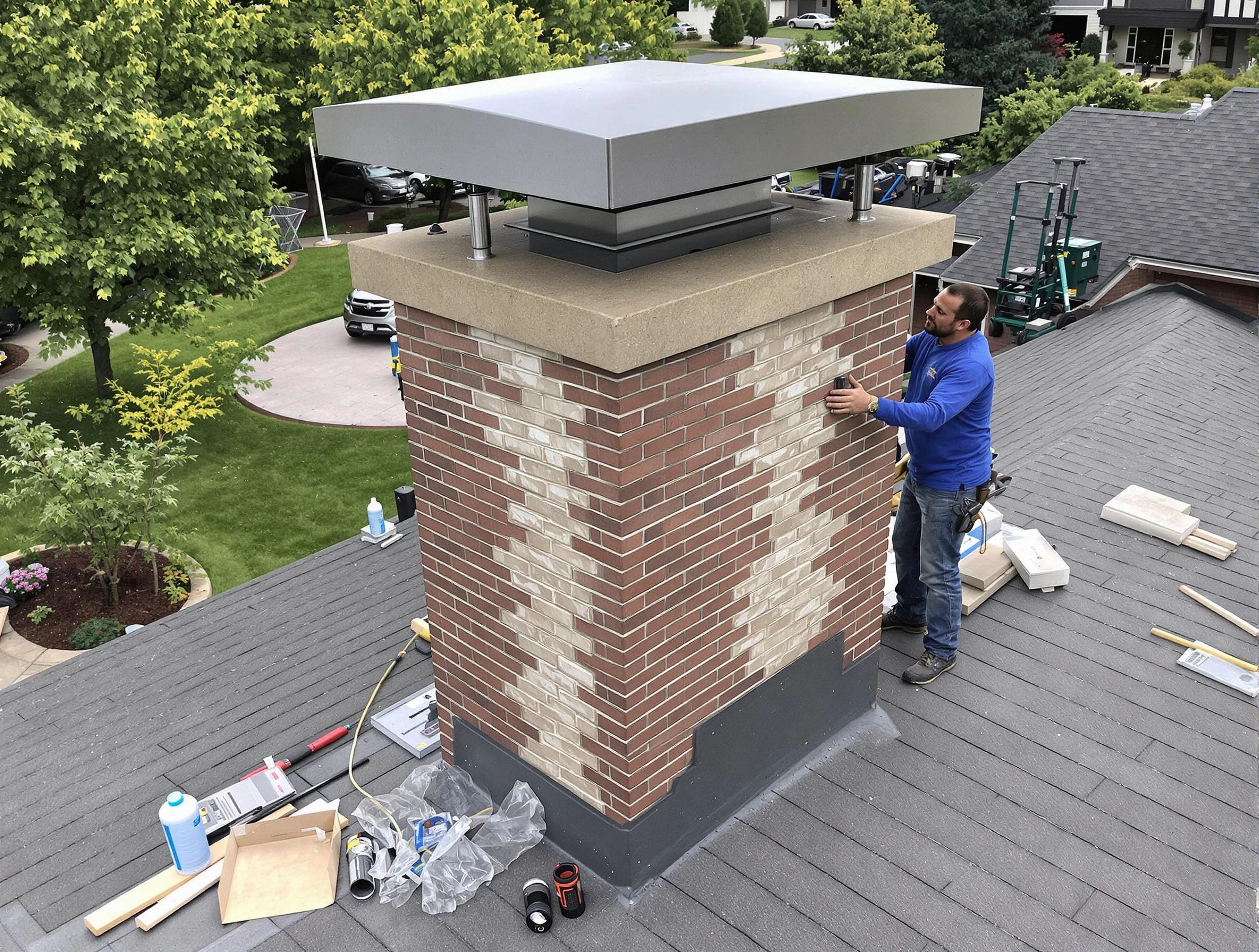 Summit Chimney Sweep team working on a custom chimney remodel in Summit, NJ