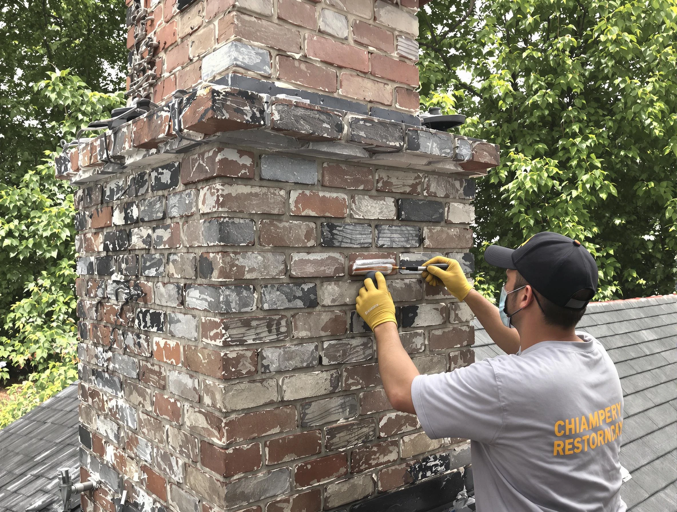 In-progress chimney restoration by Summit Chimney Sweep in Summit, NJ