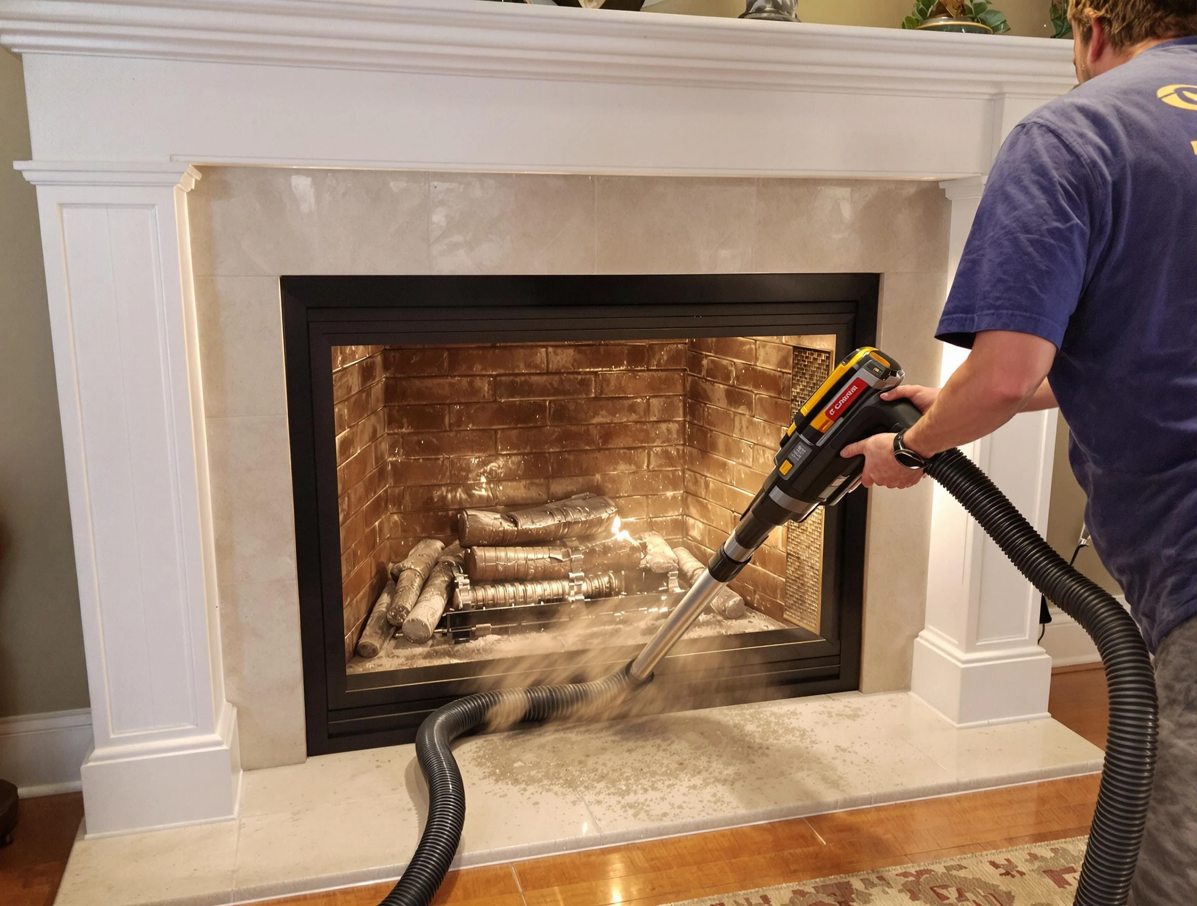 Fireplace cleaning performed by Summit Chimney Sweep in Summit, NJ